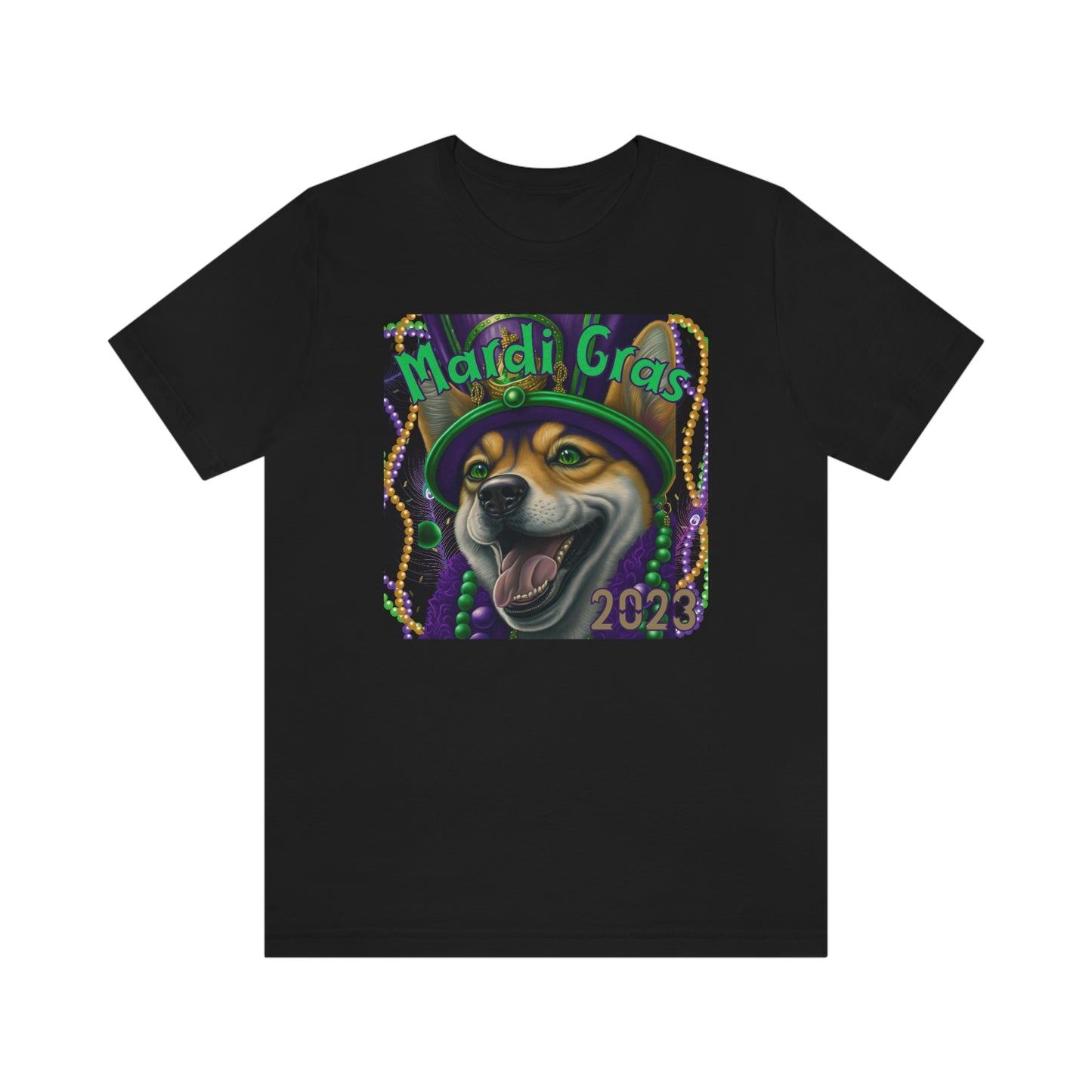 Mardi Gras 2023 Shiba Inu Dog Unisex T-Shirt - Soft Cotton, Quality Print, Perfect for Mardi Gras Celebration