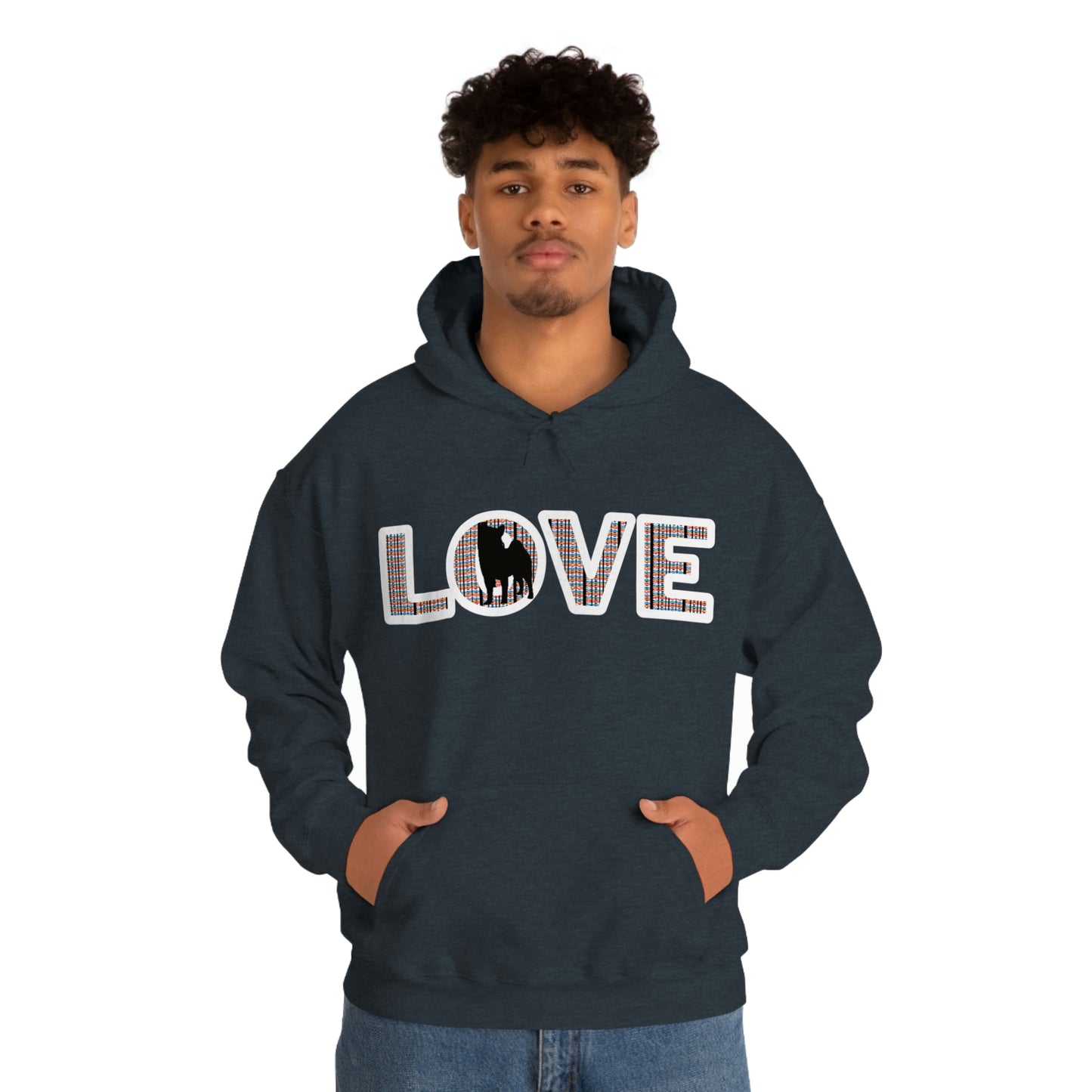 LOVE and Shiba Inu Hoodie Sweatshirt - Unisex, Soft & Warm Blend with Kangaroo Pocket - Shiba Inu Gift for anyone that loves their Shiba