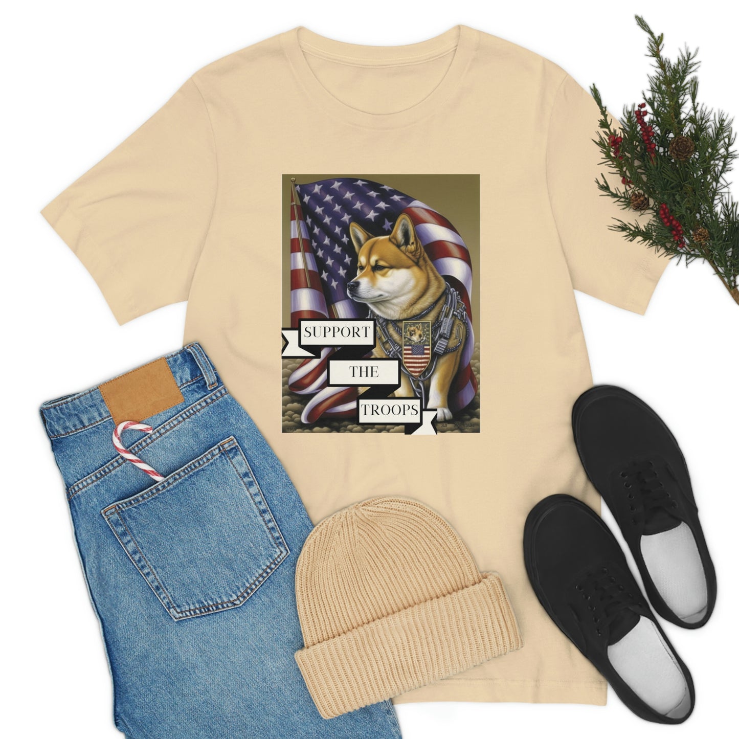 Patriotic Shiba Inu Soldier T-Shirt | American Flag and Support the Troops | Shiba Inu Tee with High-Quality Print