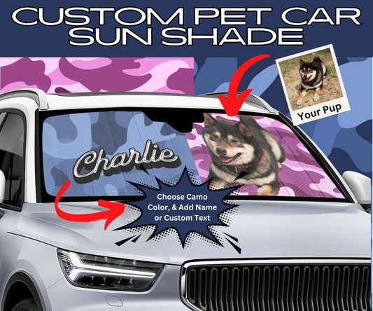 Custom Pet Portrait Windshield Sun Shade: Protect Your Car in Style with Personalized Camo Design