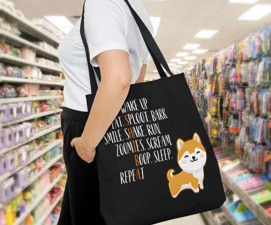 Shiba Inu Tote Bag: Silly Pup Design, White Ink, Durable, Stylish Material, Convenient, Great Gift or Daily Use