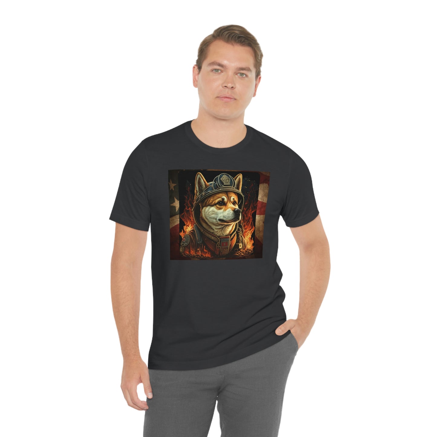 Firefighter Shiba Inu T-Shirt | Support First Responders | American Flag | Shiba Inu Tee | High-Quality Print | Gift for Him | Gift for Her