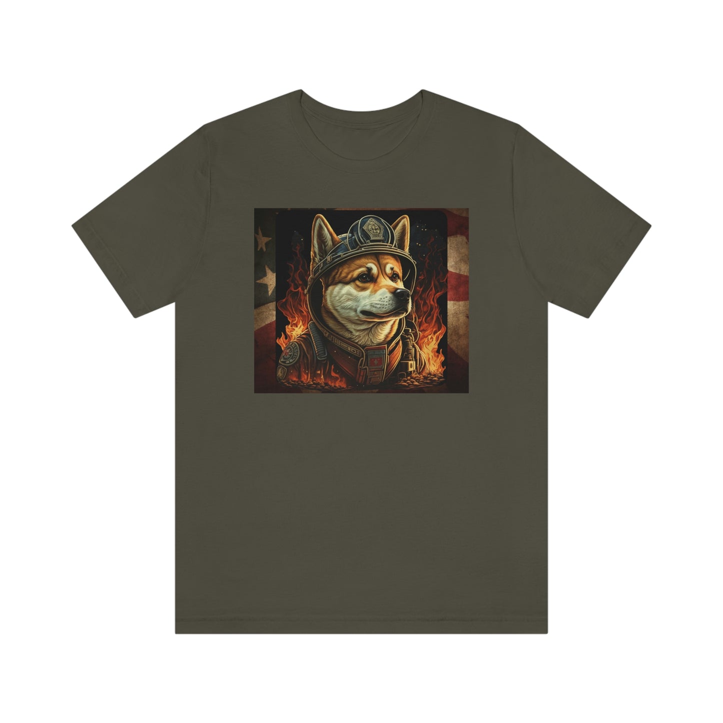 Firefighter Shiba Inu T-Shirt | Support First Responders | American Flag | Shiba Inu Tee | High-Quality Print | Gift for Him | Gift for Her