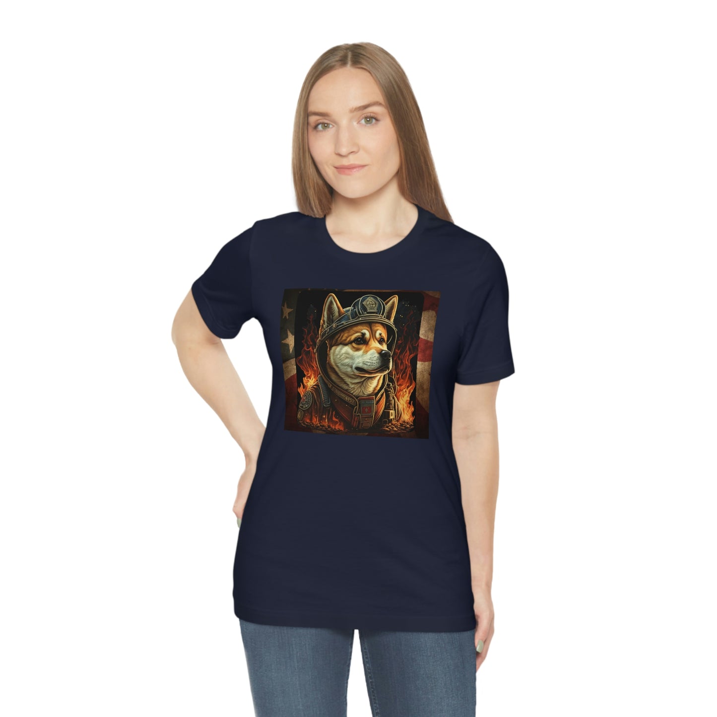 Firefighter Shiba Inu T-Shirt | Support First Responders | American Flag | Shiba Inu Tee | High-Quality Print | Gift for Him | Gift for Her