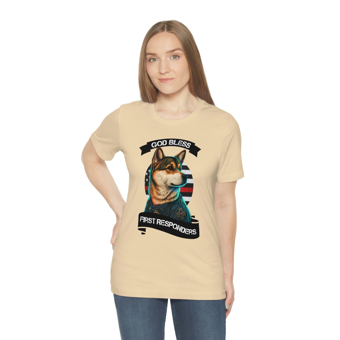 EMT Shiba Inu T-Shirt | Support First Responders | God Bless Banner | Shiba Inu Tee with High-Quality Print