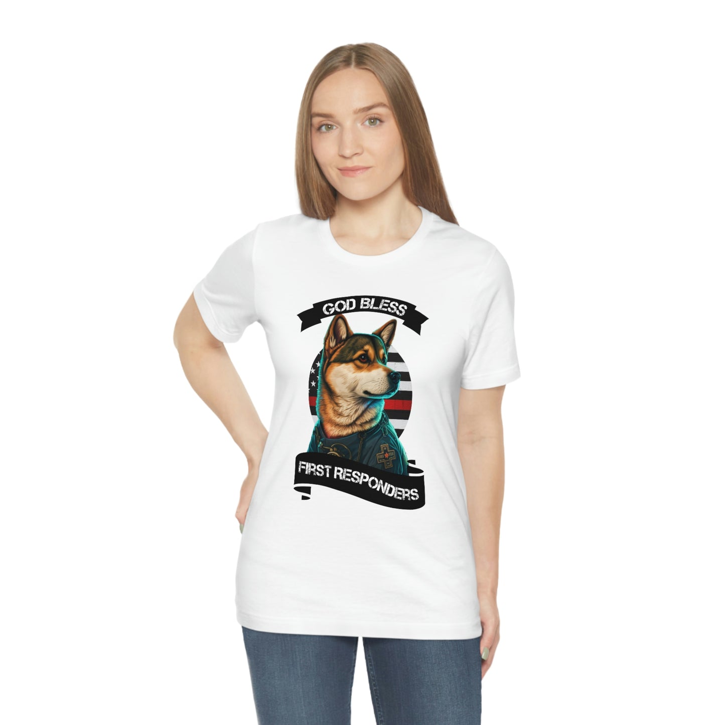 EMT Shiba Inu T-Shirt | Support First Responders | God Bless Banner | Shiba Inu Tee with High-Quality Print