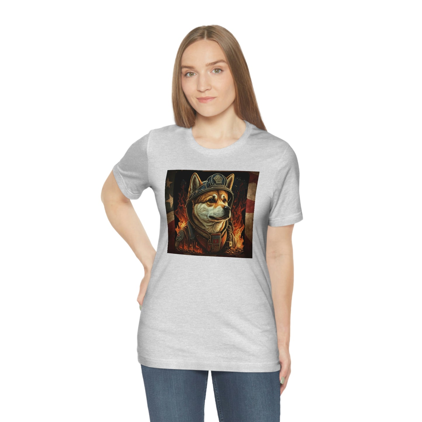 Firefighter Shiba Inu T-Shirt | Support First Responders | American Flag | Shiba Inu Tee | High-Quality Print | Gift for Him | Gift for Her