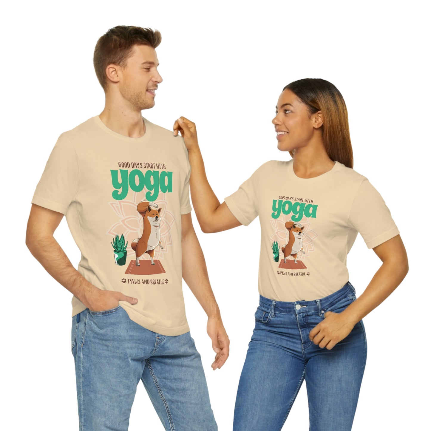 Good Days Start with Yoga, Paws, and Breath Shiba Inu T-Shirt - Soft 100% Retail Fit - Great for Dog Lovers and Yogis