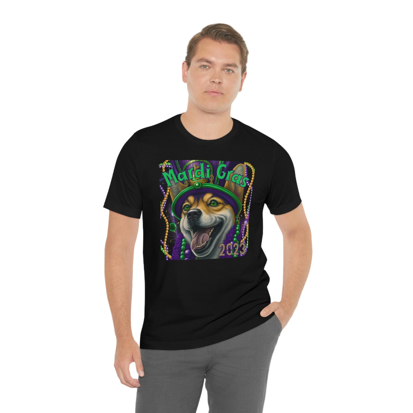 Mardi Gras 2023 Shiba Inu Dog Unisex T-Shirt - Soft Cotton, Quality Print, Perfect for Mardi Gras Celebration