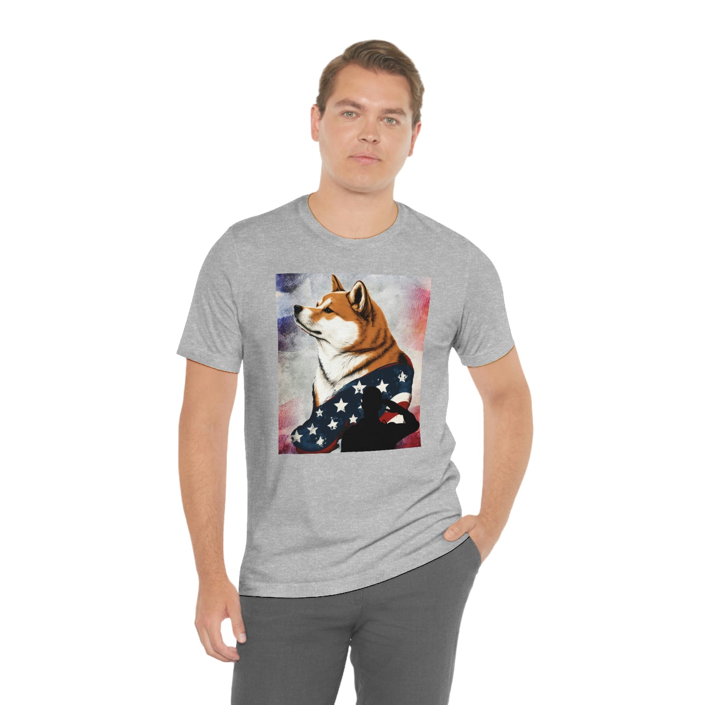 Patriotic Shiba Inu T-Shirt Support Our Troops | American Flag and Soldier Silhouette | Shiba Inu Tee with High-Quality Print