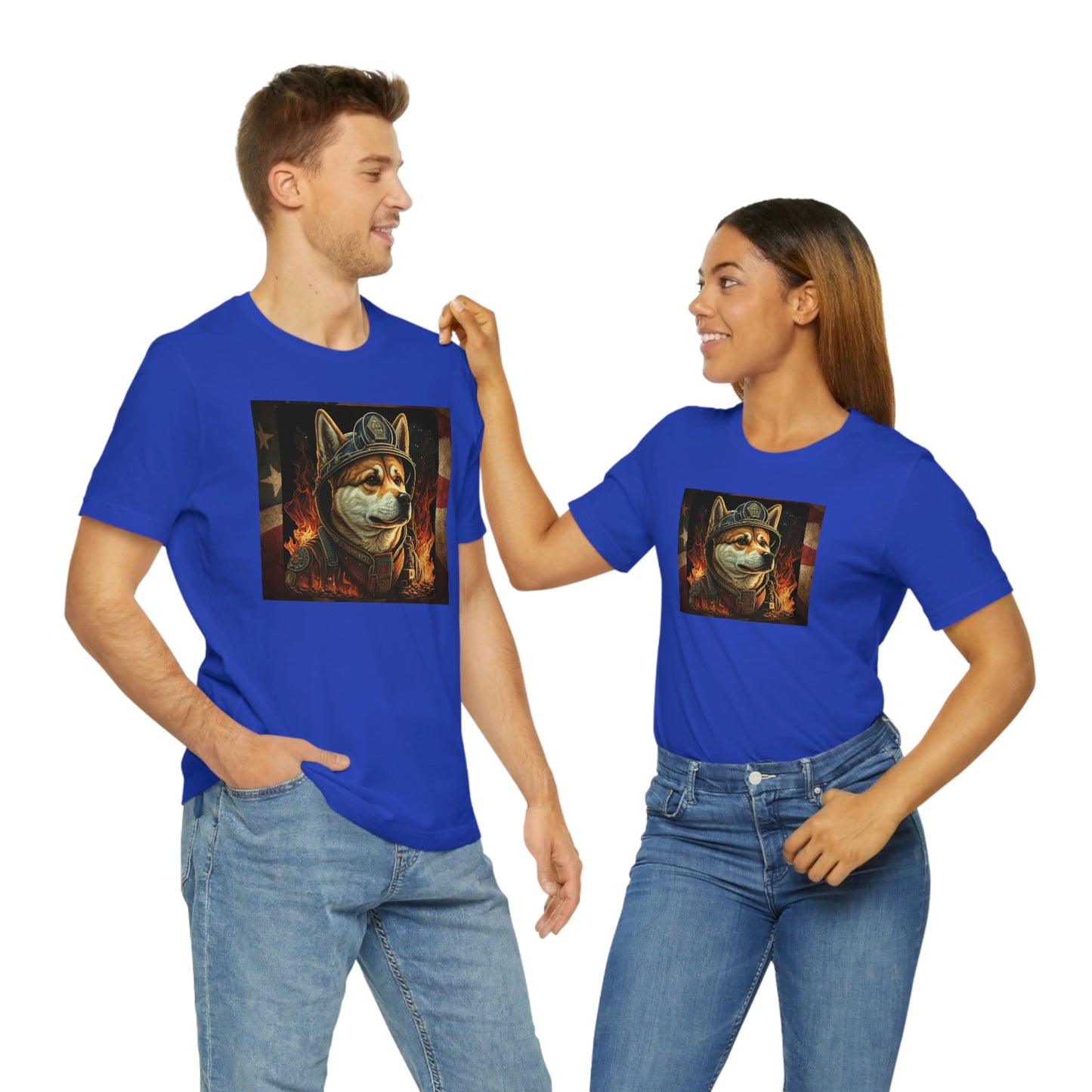 Firefighter Shiba Inu T-Shirt | Support First Responders | American Flag | Shiba Inu Tee | High-Quality Print | Gift for Him | Gift for Her