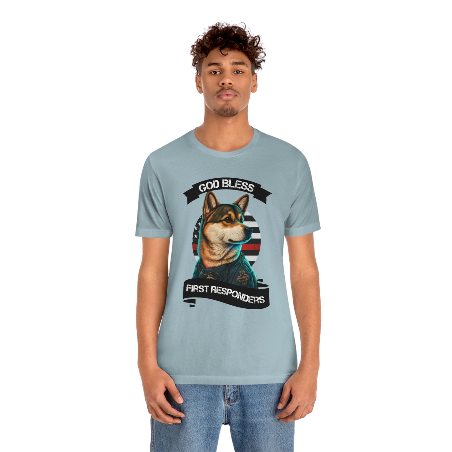 EMT Shiba Inu T-Shirt | Support First Responders | God Bless Banner | Shiba Inu Tee with High-Quality Print