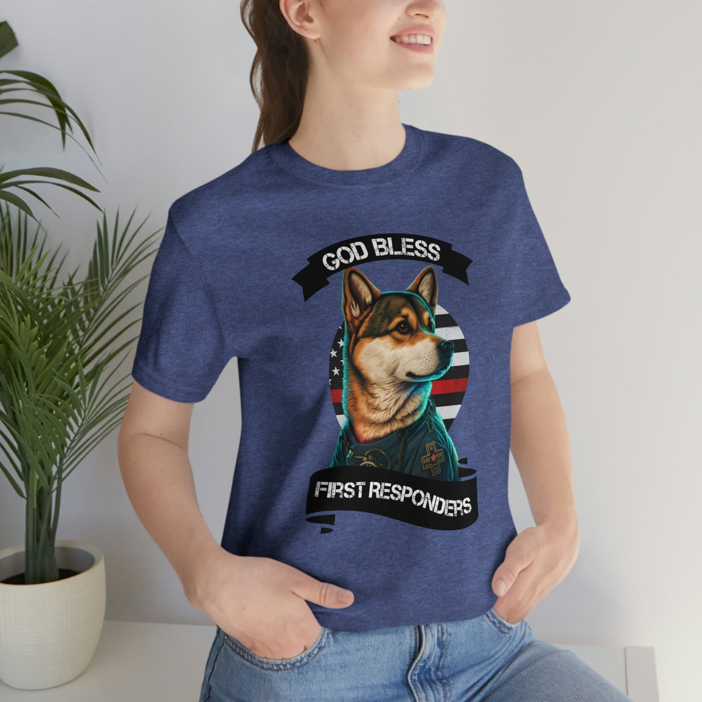 EMT Shiba Inu T-Shirt | Support First Responders | God Bless Banner | Shiba Inu Tee with High-Quality Print