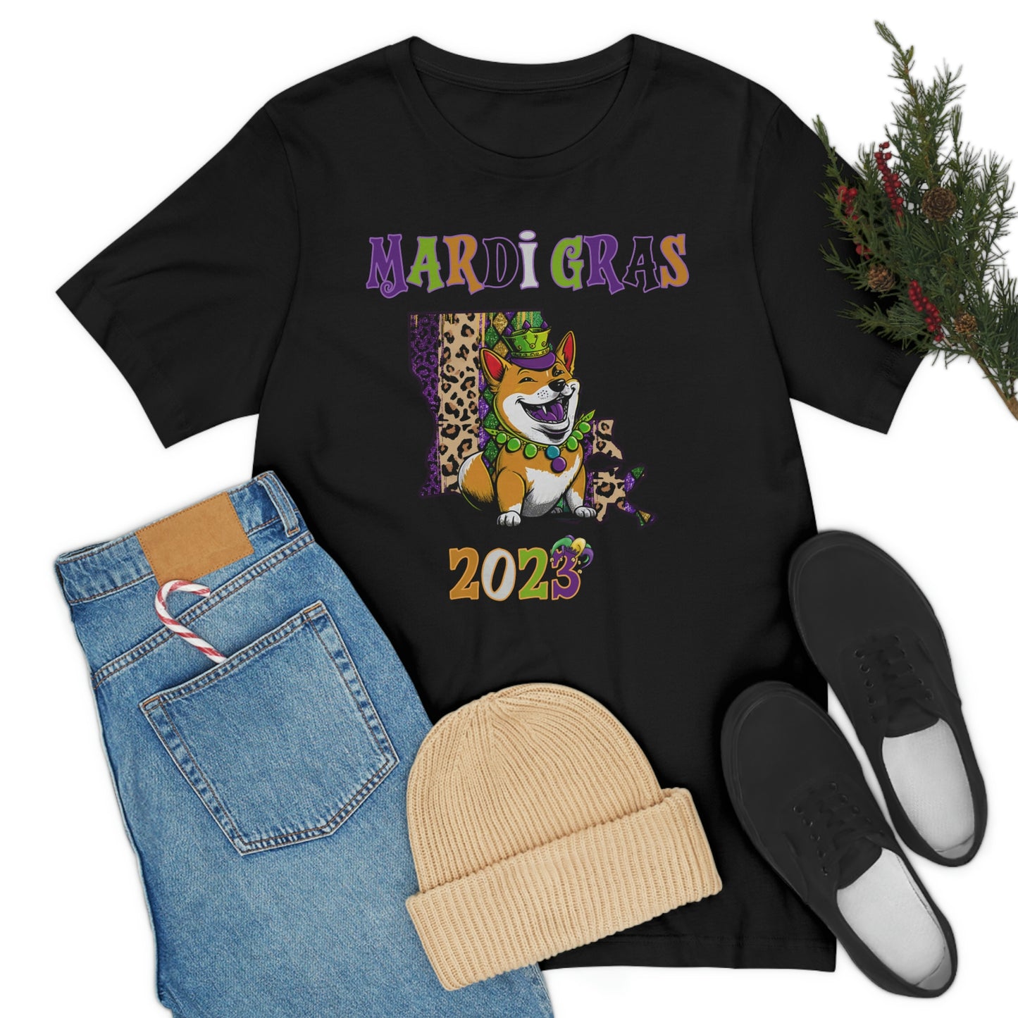 Mardi Gras 2023 Shiba Inu T-Shirt - Celebrate with your pup - Louisiana Theme - Soft Cotton - Dog Lover Gift