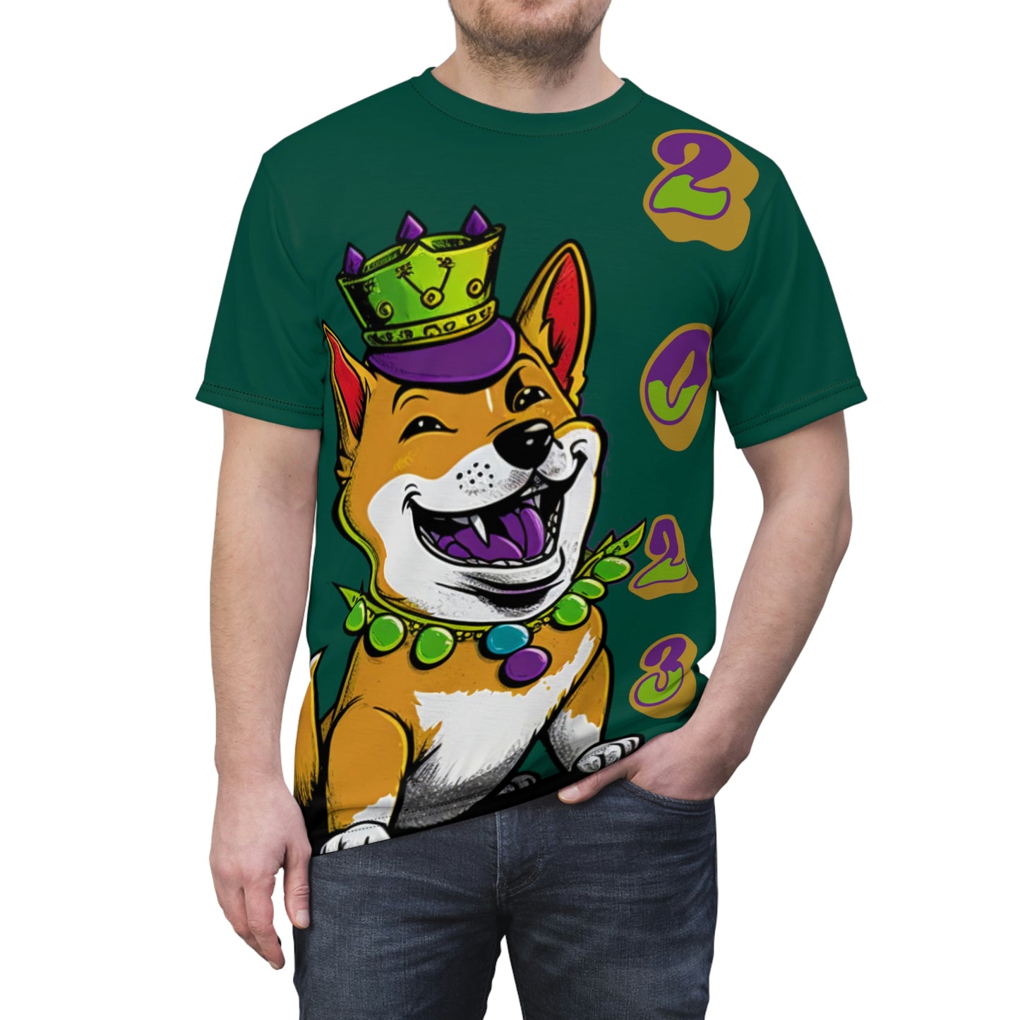 2023 Mardi Gras Shiba Inu T-Shirt - Premium Soft Microfiber-Knit Fabric - Stylish and Versatile Casual Tee