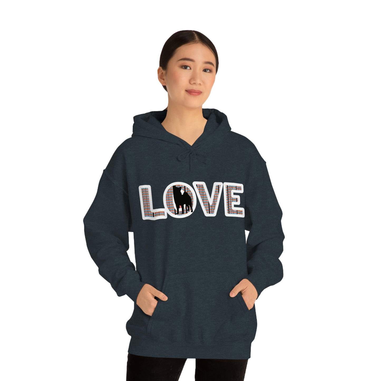 LOVE and Shiba Inu Hoodie Sweatshirt - Unisex, Soft & Warm Blend with Kangaroo Pocket - Shiba Inu Gift for anyone that loves their Shiba