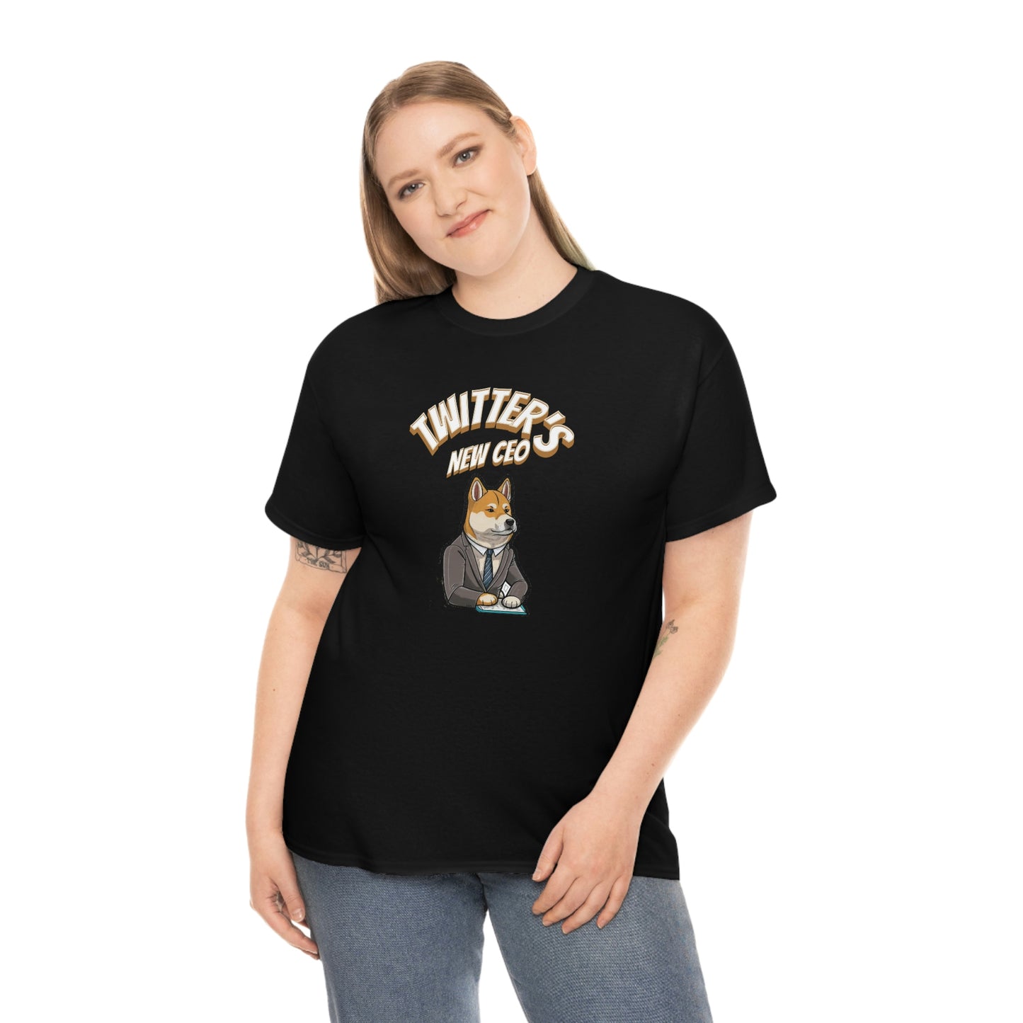 Unleash Your Humor and Style with Our 'Twitters New CEO' Shiba Inu Executive T-Shirt Design! - Black and White Ink