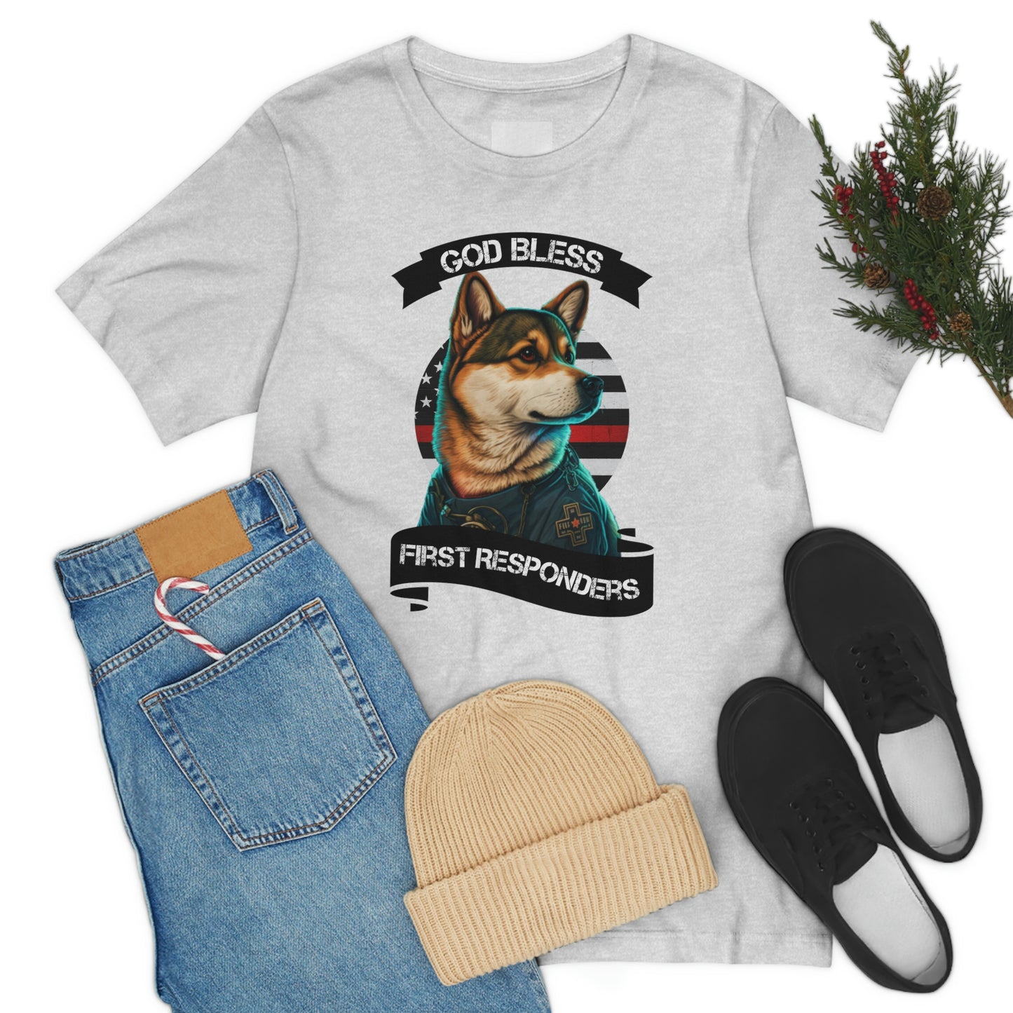 EMT Shiba Inu T-Shirt | Support First Responders | God Bless Banner | Shiba Inu Tee with High-Quality Print