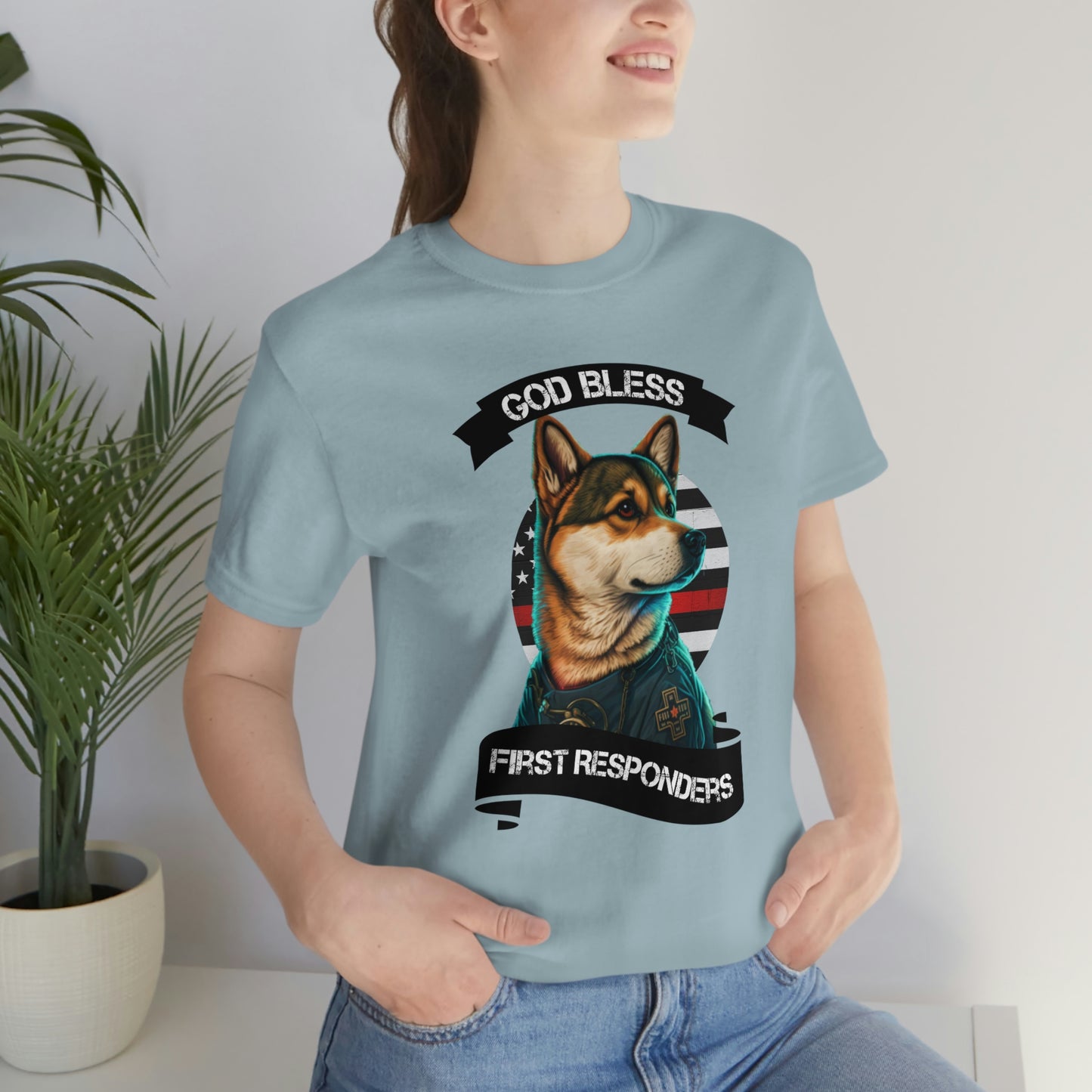 EMT Shiba Inu T-Shirt | Support First Responders | God Bless Banner | Shiba Inu Tee with High-Quality Print