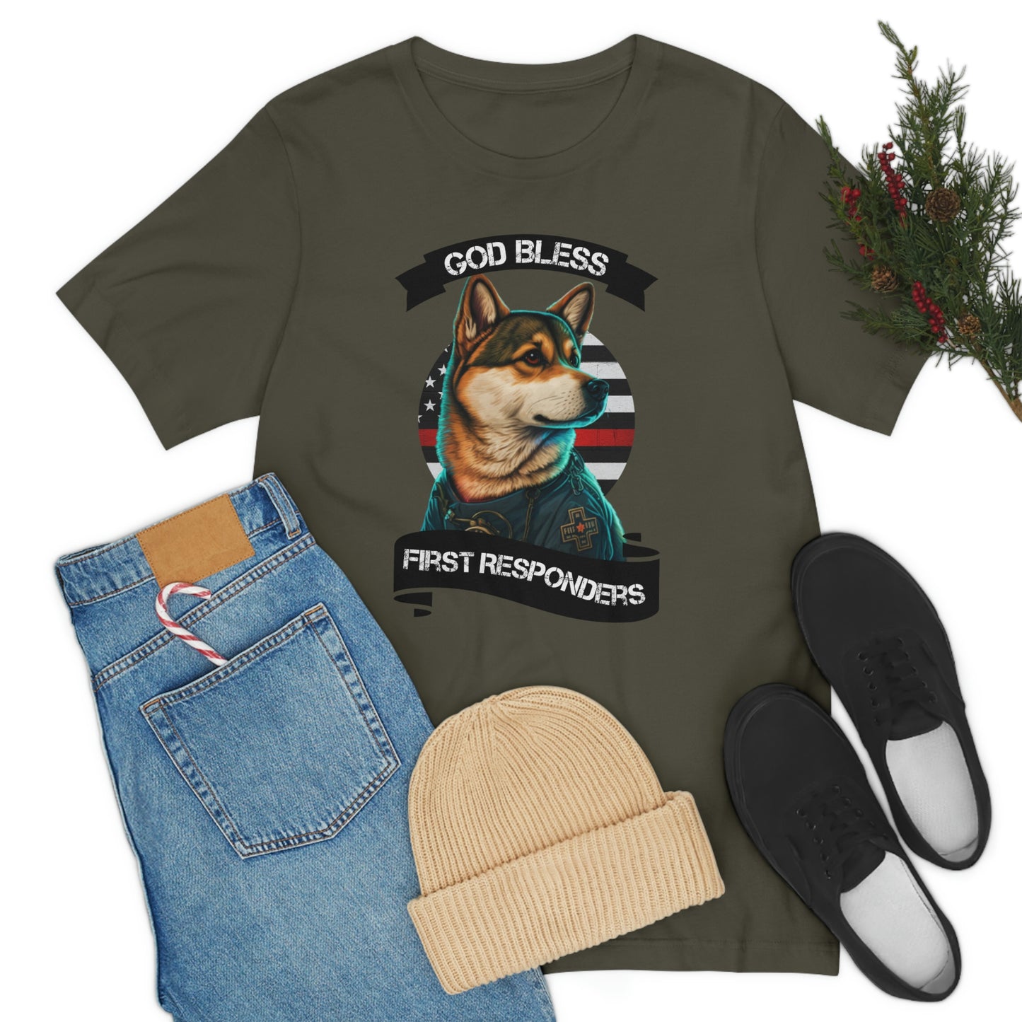 EMT Shiba Inu T-Shirt | Support First Responders | God Bless Banner | Shiba Inu Tee with High-Quality Print