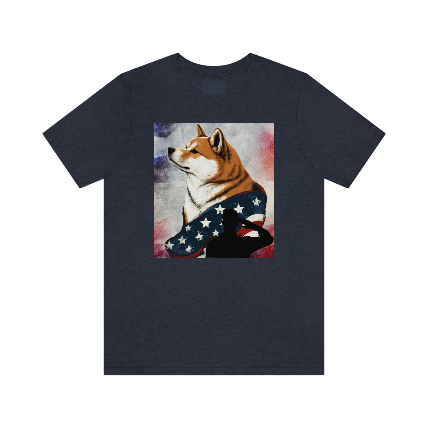 Patriotic Shiba Inu T-Shirt Support Our Troops | American Flag and Soldier Silhouette | Shiba Inu Tee with High-Quality Print