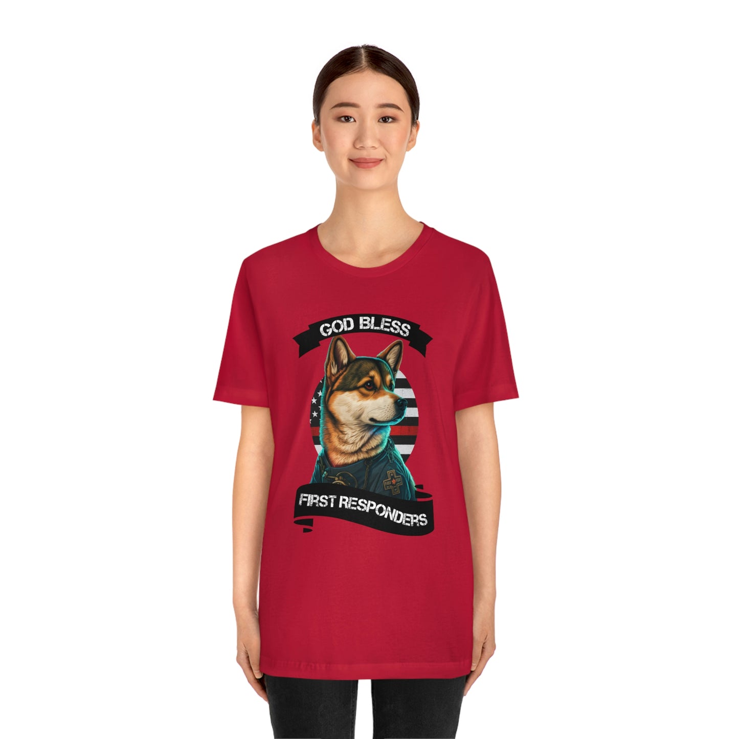 EMT Shiba Inu T-Shirt | Support First Responders | God Bless Banner | Shiba Inu Tee with High-Quality Print