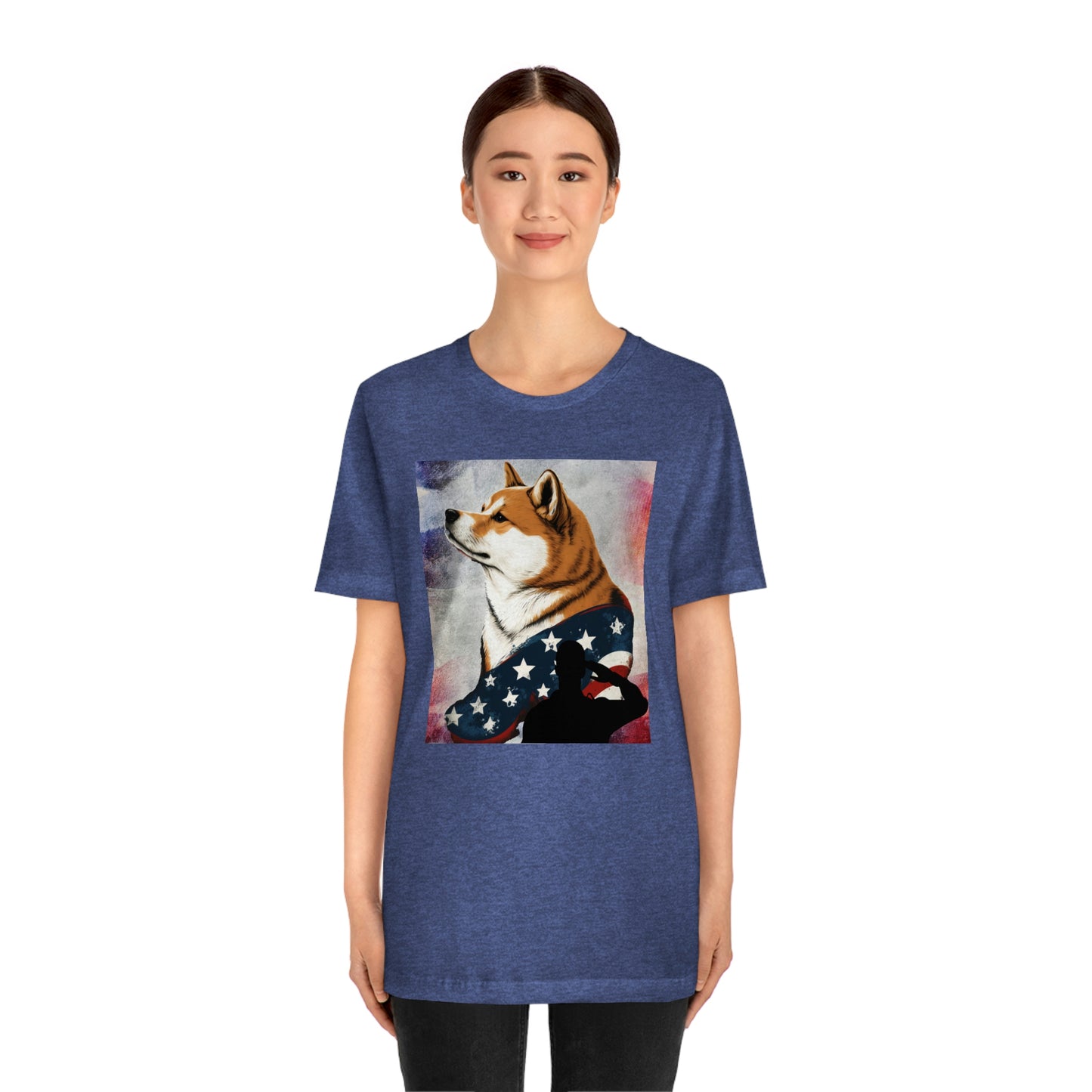 Patriotic Shiba Inu T-Shirt Support Our Troops | American Flag and Soldier Silhouette | Shiba Inu Tee with High-Quality Print