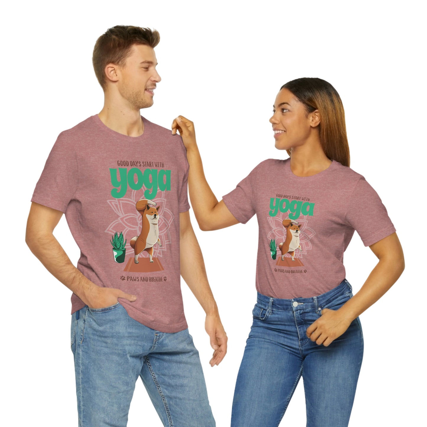 Good Days Start with Yoga, Paws, and Breath Shiba Inu T-Shirt - Soft 100% Retail Fit - Great for Dog Lovers and Yogis