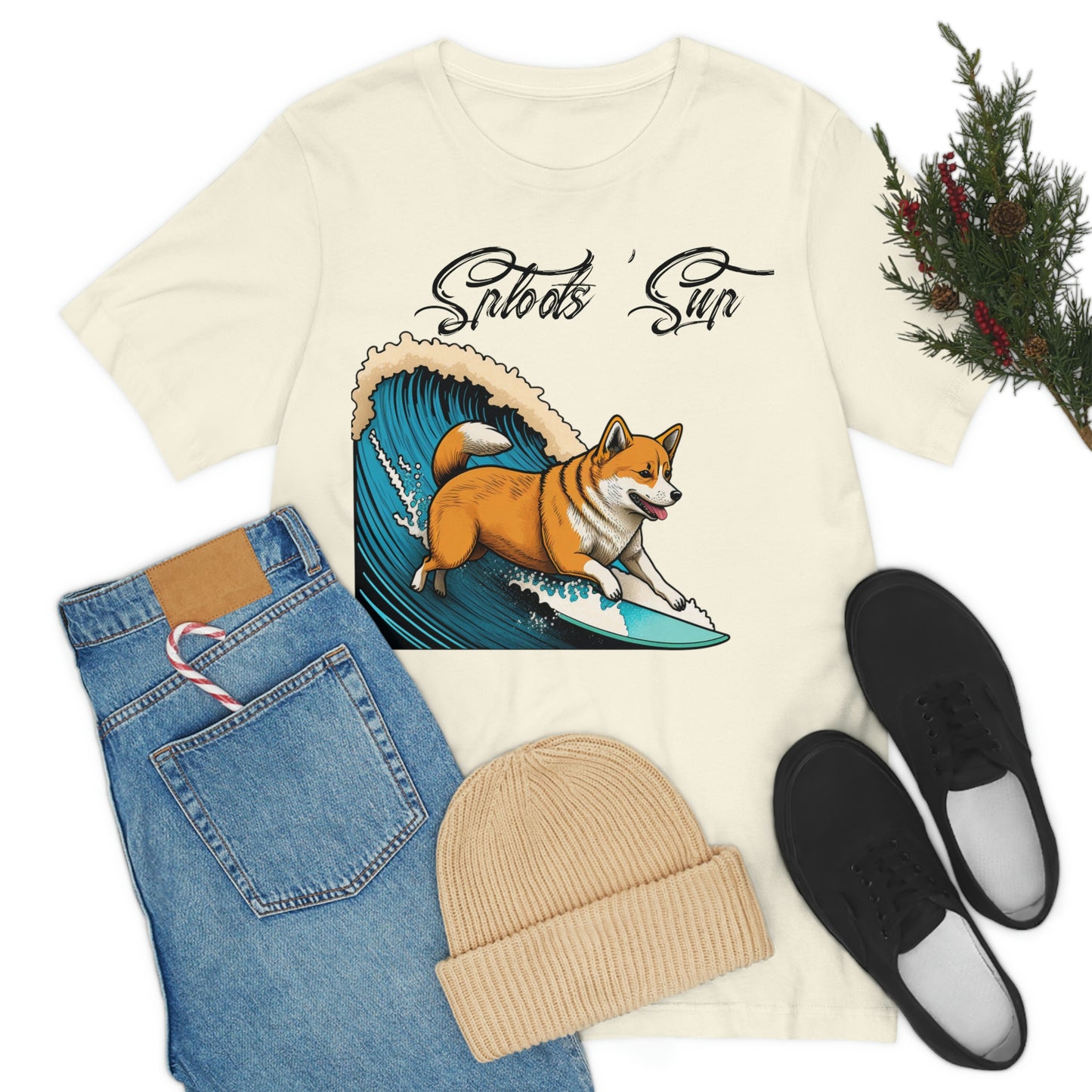 Sploots 'Sup Surfin' Shiba Inu | Black Ink | Short Sleeve Tee