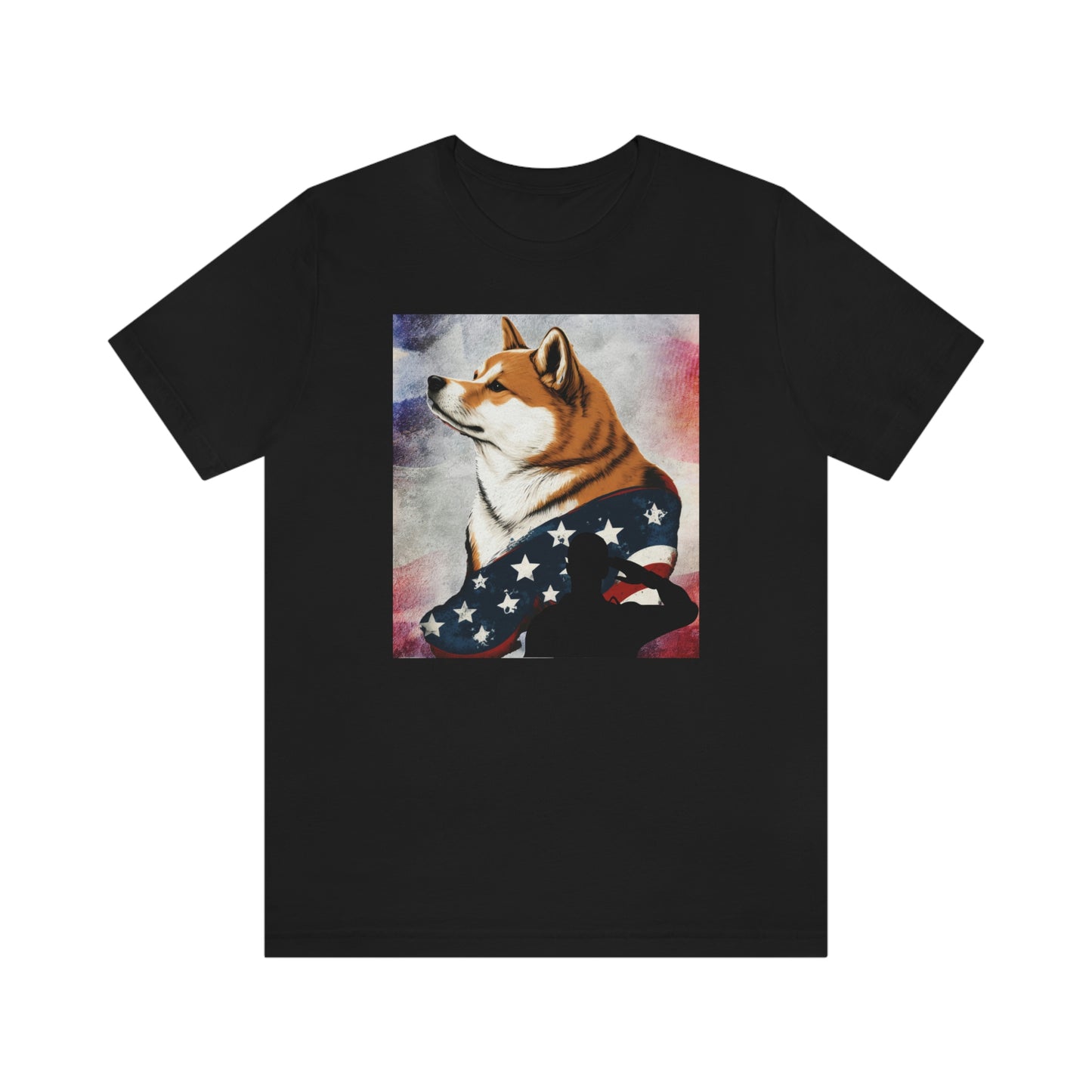 Patriotic Shiba Inu T-Shirt Support Our Troops | American Flag and Soldier Silhouette | Shiba Inu Tee with High-Quality Print