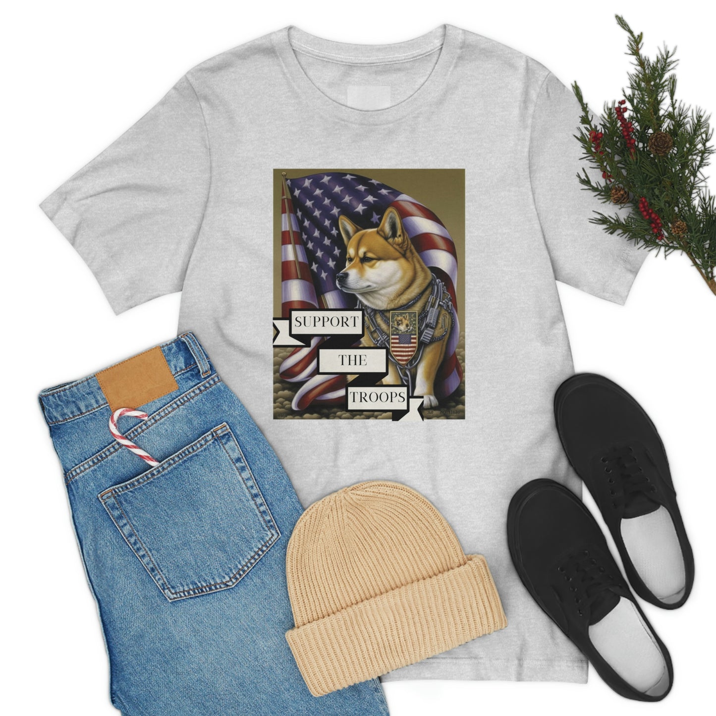 Patriotic Shiba Inu Soldier T-Shirt | American Flag and Support the Troops | Shiba Inu Tee with High-Quality Print