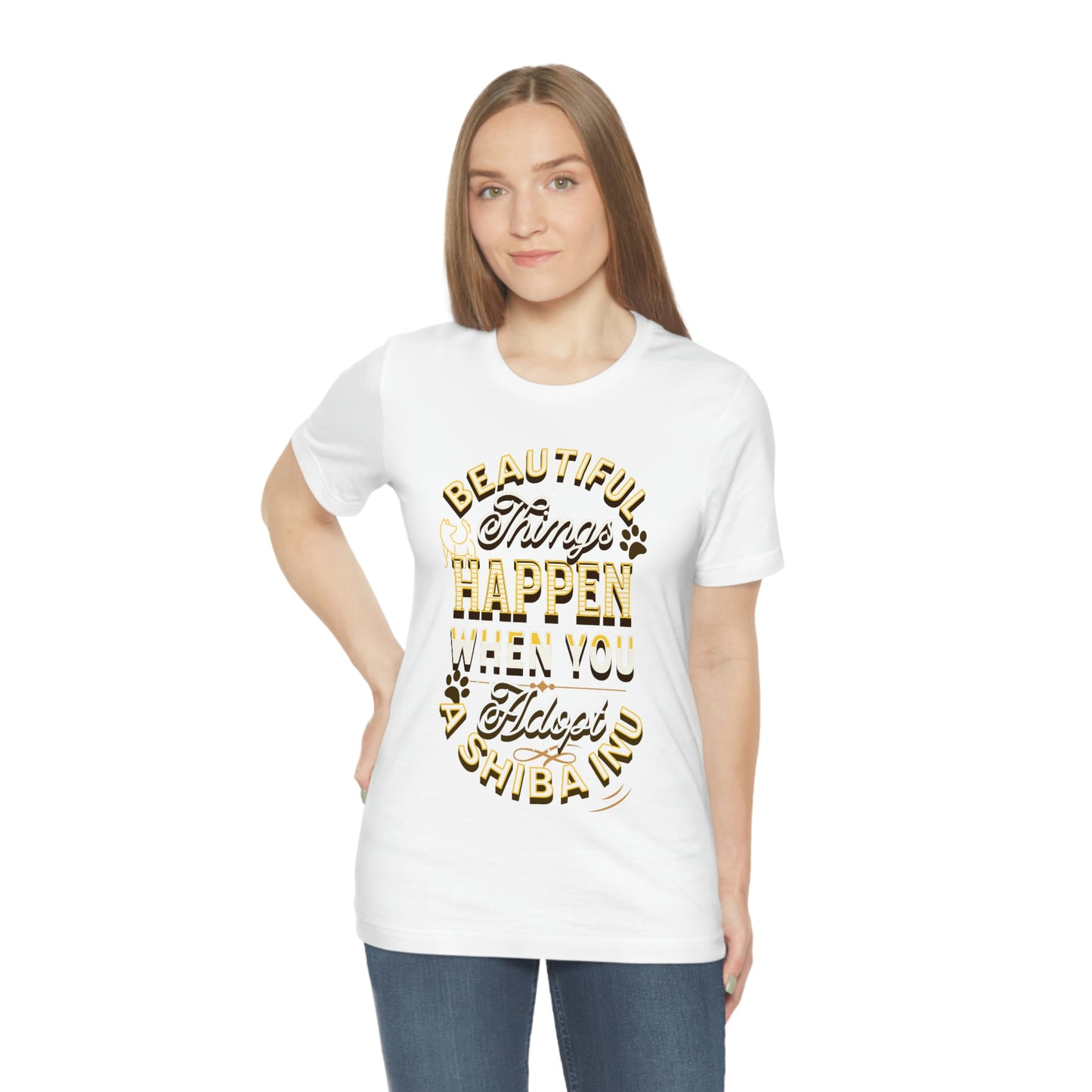 Stylish Shiba Inu Typography T-Shirt - Adopt a Shiba Inu, Text-Based Design, Unisex, Soft Cotton, Popular Dog Breed