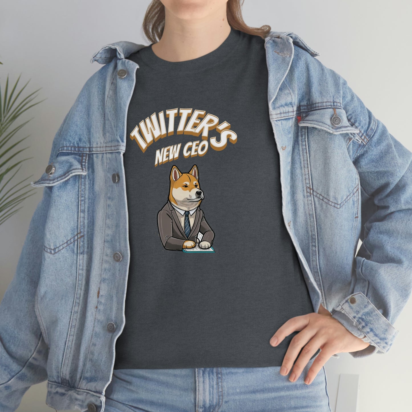 Unleash Your Humor and Style with Our 'Twitters New CEO' Shiba Inu Executive T-Shirt Design! - Black and White Ink