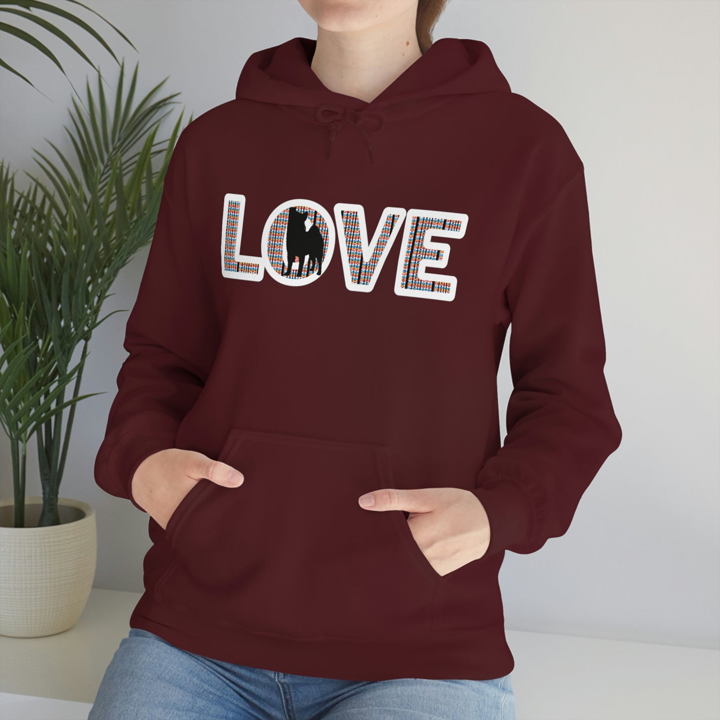 LOVE and Shiba Inu Hoodie Sweatshirt - Unisex, Soft & Warm Blend with Kangaroo Pocket - Shiba Inu Gift for anyone that loves their Shiba