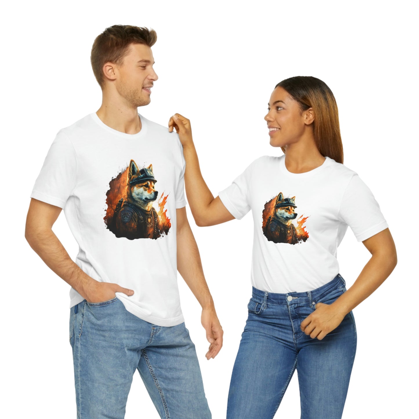 Brave Shiba Inu Firefighter T-Shirt - Flames Design | Shiba Inu Tee with High-Quality Print