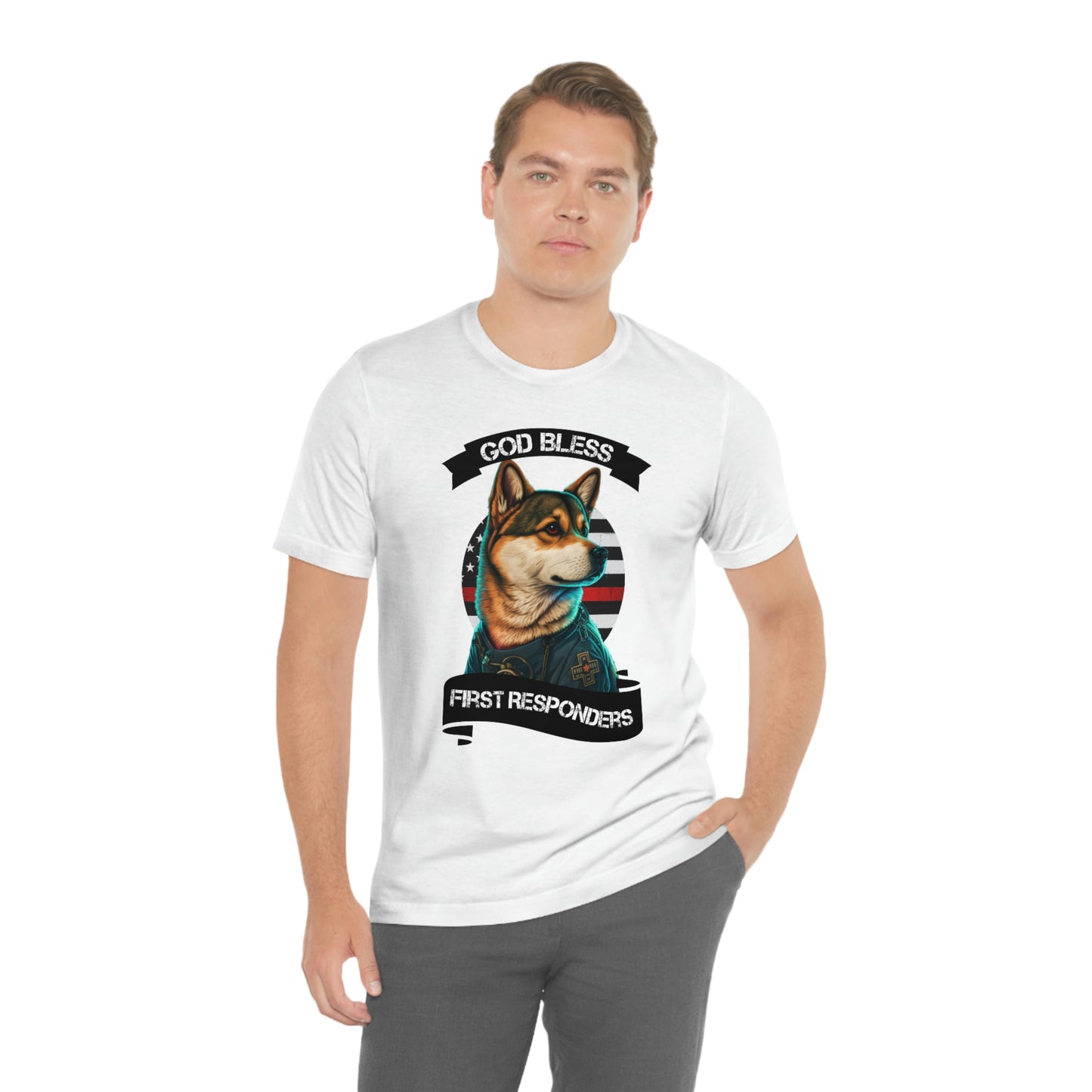 EMT Shiba Inu T-Shirt | Support First Responders | God Bless Banner | Shiba Inu Tee with High-Quality Print