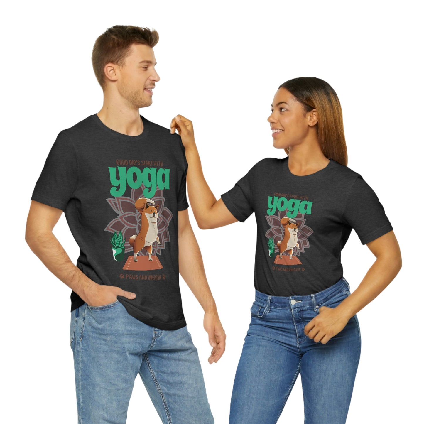 Good Days Start with Yoga, Paws, and Breath Shiba Inu T-Shirt - Soft 100% Retail Fit - Great for Dog Lovers and Yogis