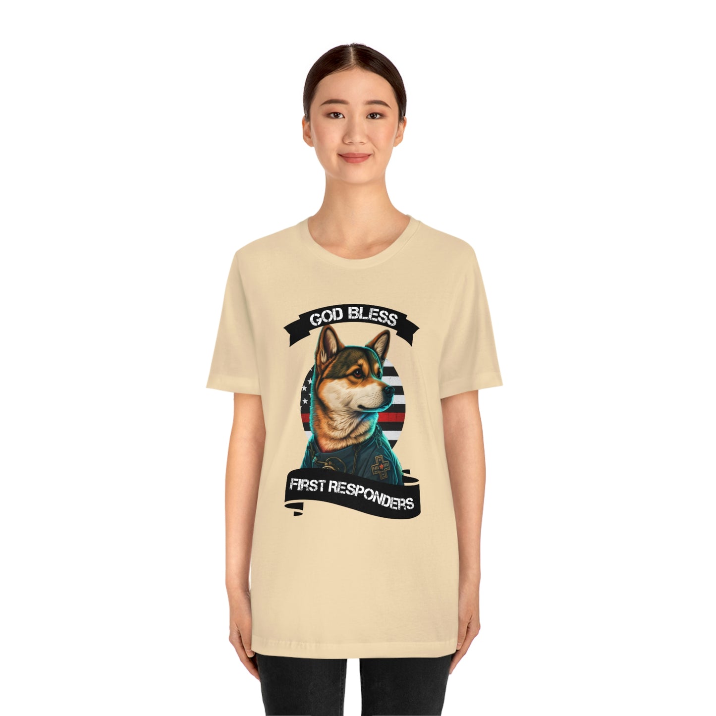 EMT Shiba Inu T-Shirt | Support First Responders | God Bless Banner | Shiba Inu Tee with High-Quality Print