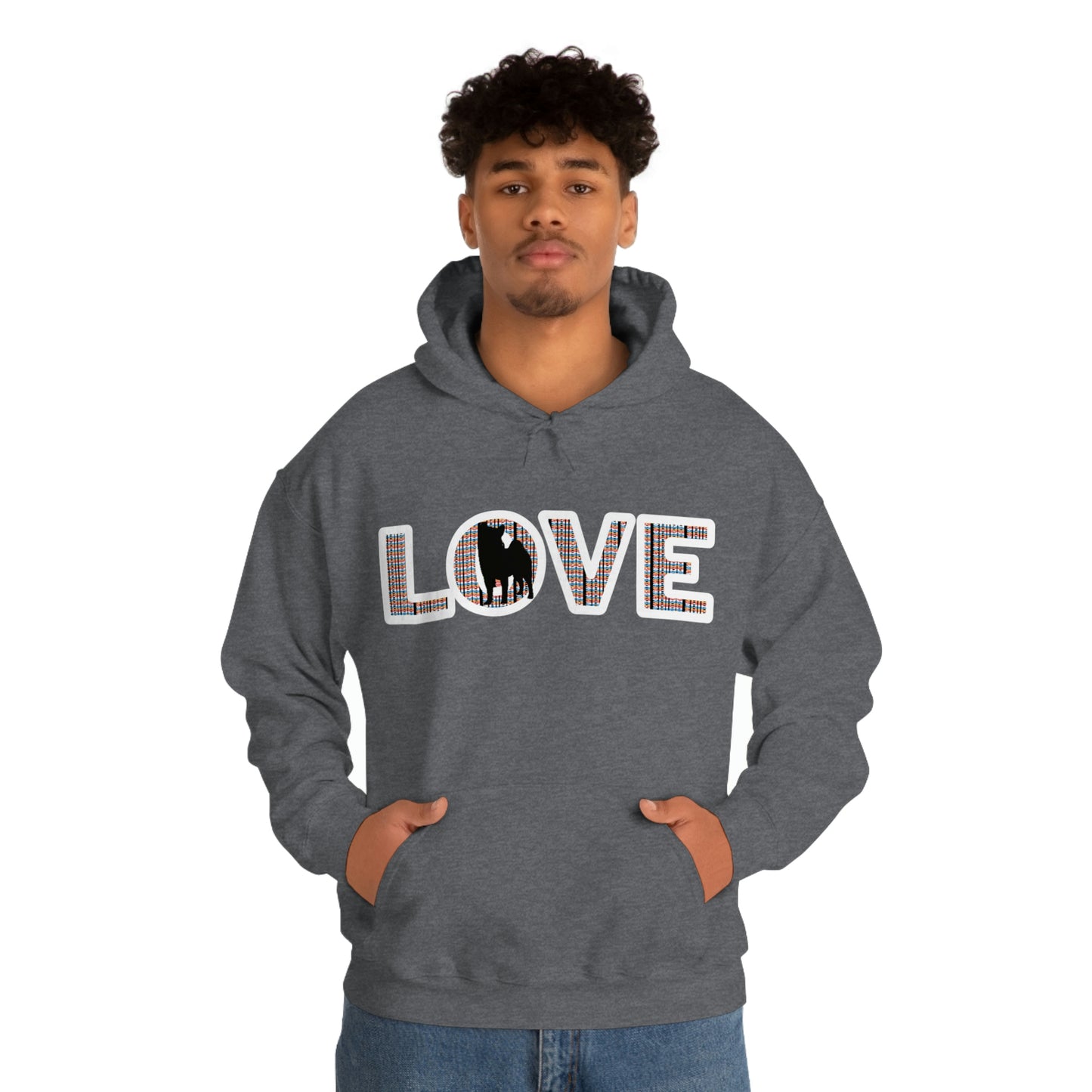 LOVE and Shiba Inu Hoodie Sweatshirt - Unisex, Soft & Warm Blend with Kangaroo Pocket - Shiba Inu Gift for anyone that loves their Shiba