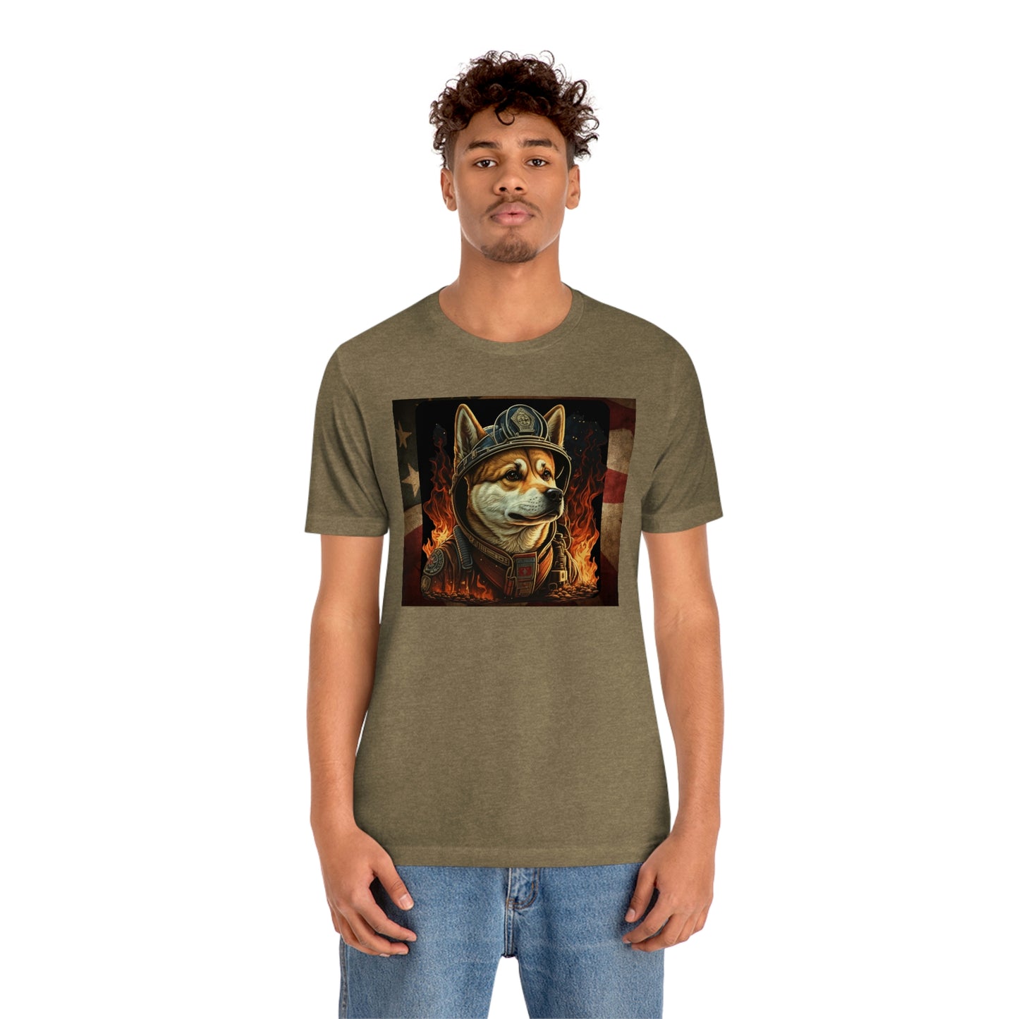 Firefighter Shiba Inu T-Shirt | Support First Responders | American Flag | Shiba Inu Tee | High-Quality Print | Gift for Him | Gift for Her