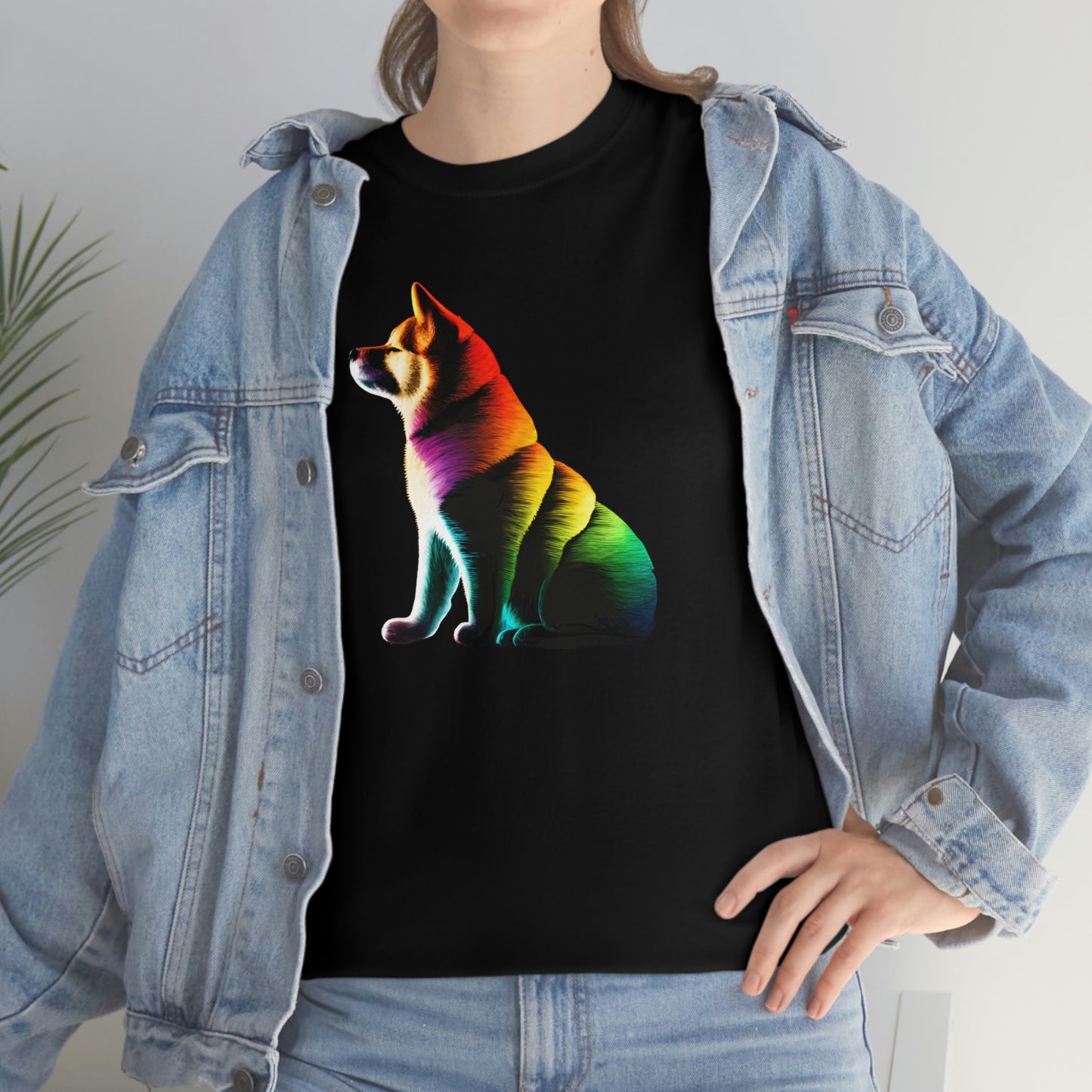 Rainbow Shiba Inu Silhouette T-Shirt: 100% Cotton, Medium Fabric, Classic Fit, Tear-Away Label, True-to-Size