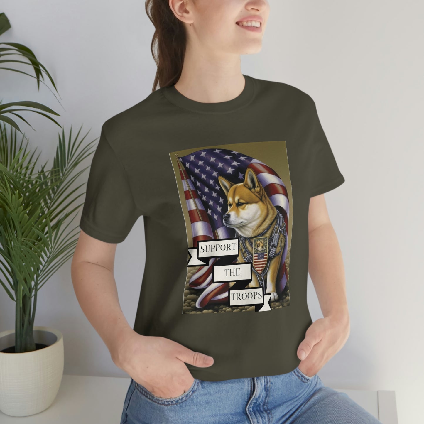 Patriotic Shiba Inu Soldier T-Shirt | American Flag and Support the Troops | Shiba Inu Tee with High-Quality Print