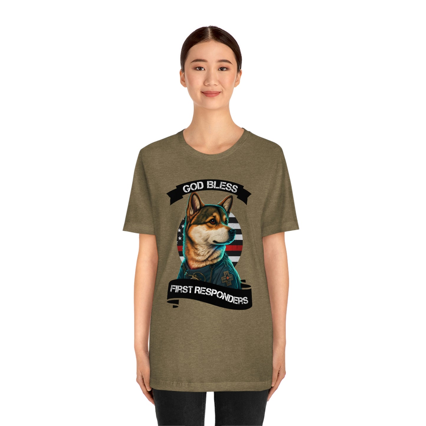 EMT Shiba Inu T-Shirt | Support First Responders | God Bless Banner | Shiba Inu Tee with High-Quality Print