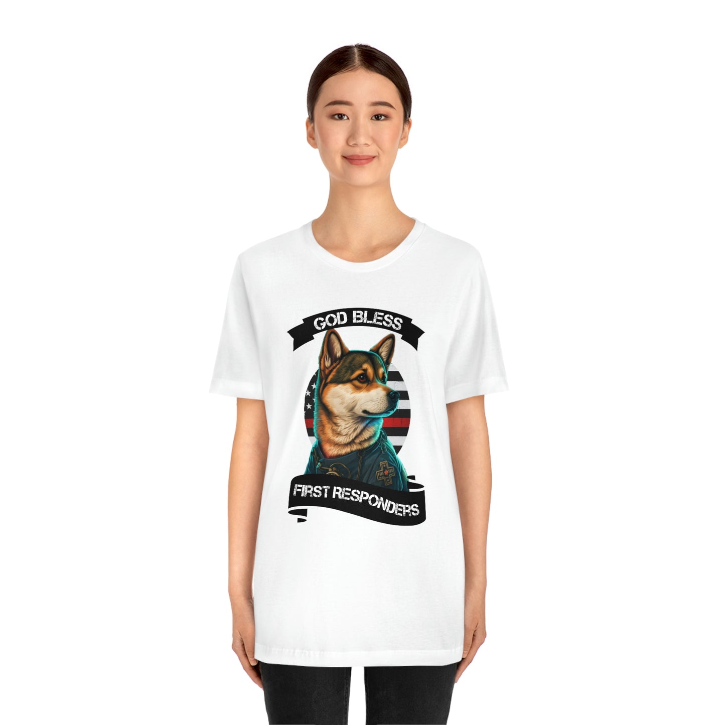 EMT Shiba Inu T-Shirt | Support First Responders | God Bless Banner | Shiba Inu Tee with High-Quality Print