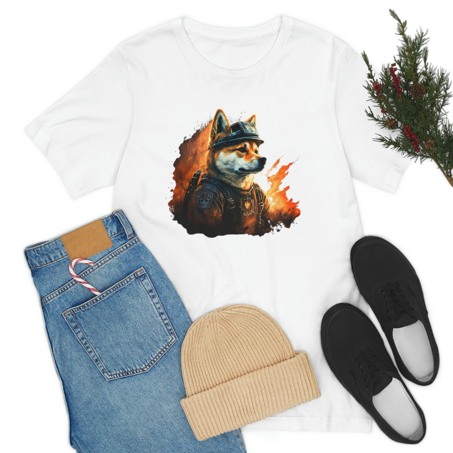 Brave Shiba Inu Firefighter T-Shirt - Flames Design | Shiba Inu Tee with High-Quality Print