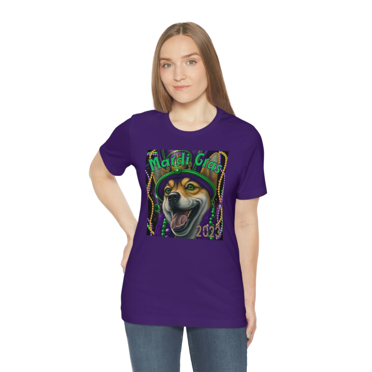 Mardi Gras 2023 Shiba Inu Dog Unisex T-Shirt - Soft Cotton, Quality Print, Perfect for Mardi Gras Celebration