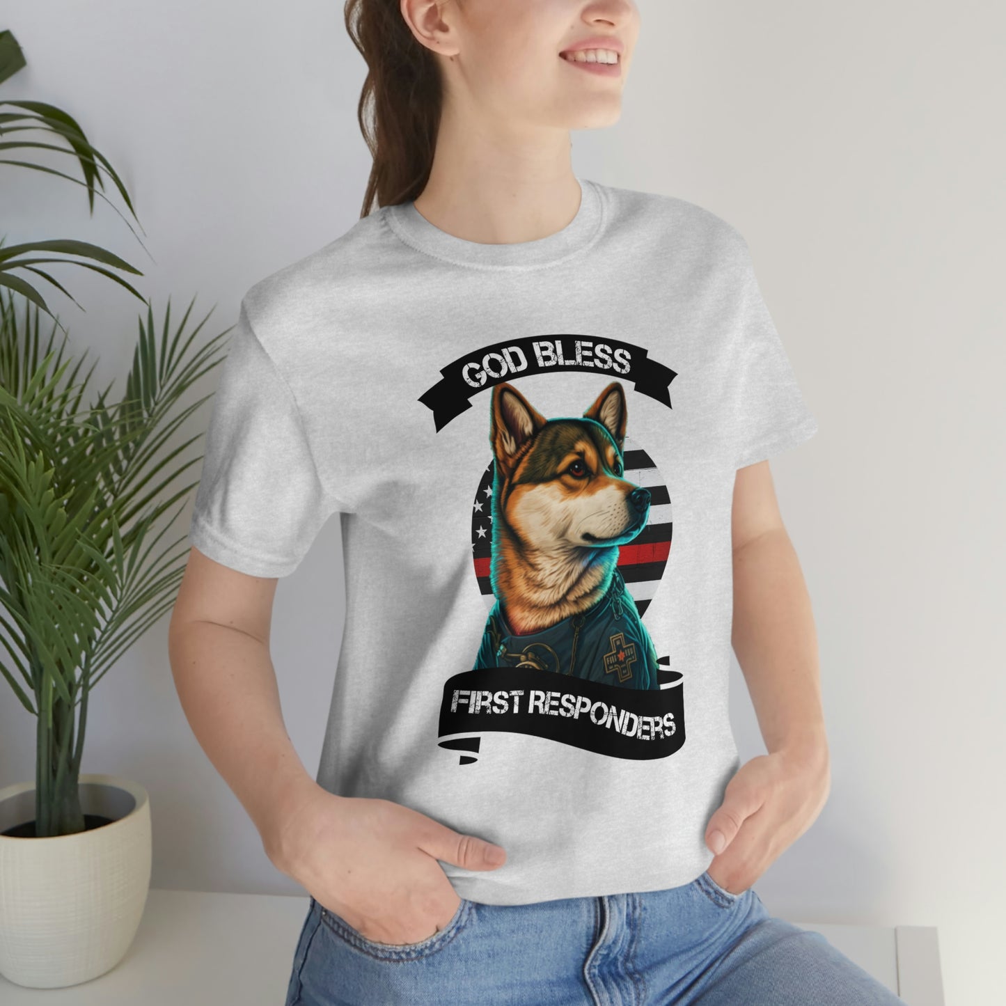 EMT Shiba Inu T-Shirt | Support First Responders | God Bless Banner | Shiba Inu Tee with High-Quality Print