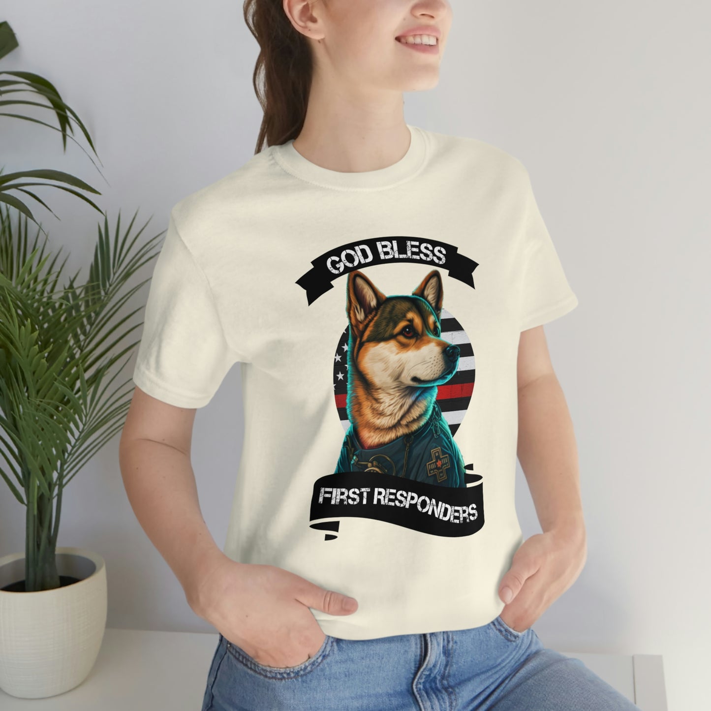 EMT Shiba Inu T-Shirt | Support First Responders | God Bless Banner | Shiba Inu Tee with High-Quality Print