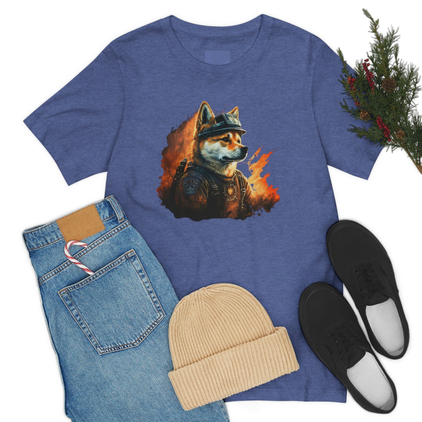 Brave Shiba Inu Firefighter T-Shirt - Flames Design | Shiba Inu Tee with High-Quality Print