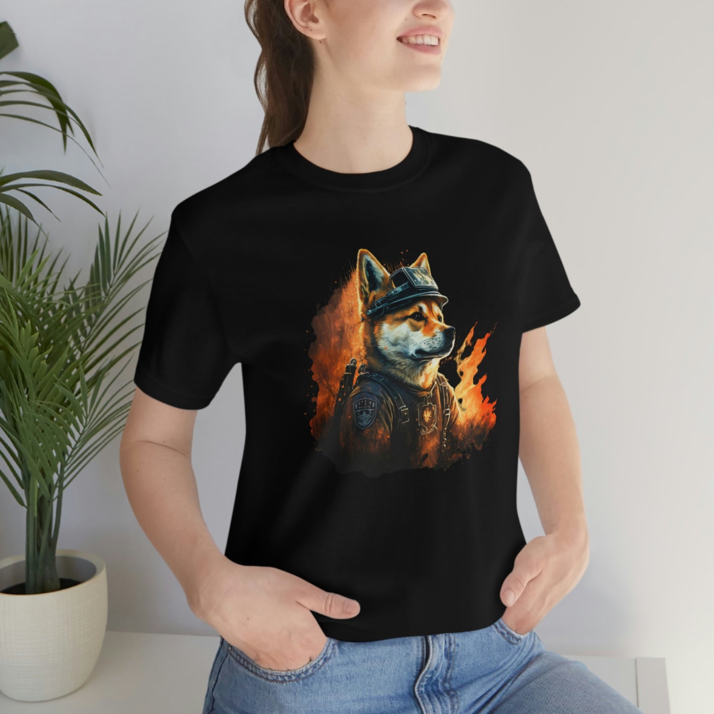 Brave Shiba Inu Firefighter T-Shirt - Flames Design | Shiba Inu Tee with High-Quality Print